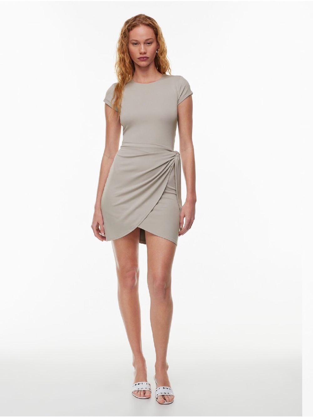 Wilfred Taupe Cap-Sleeve Wrap Mini Dress